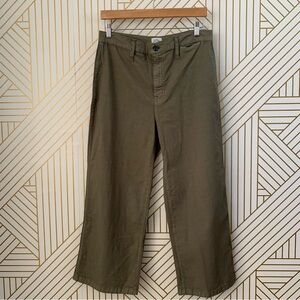 J Crew Wide Leg Slim Wide Leg Pants Washed Canvas Olive Green Classic Size 30
